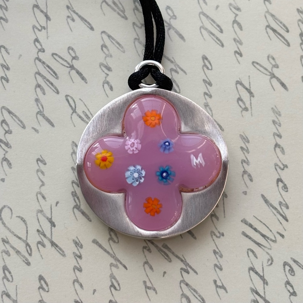 Pink Millefiori Sterling Silver Pendant Necklace Alan K Designo